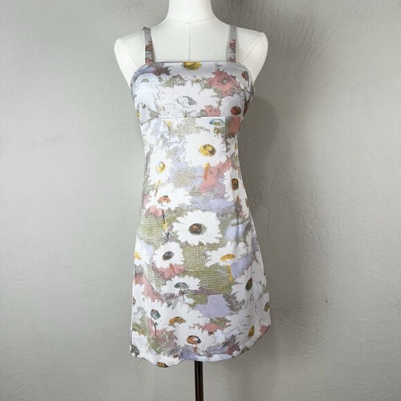 Urban Outfitters Floral Satin Square Neck Empire Waist Mini Slip‎ Dress Size XS - Picture 1 of 10